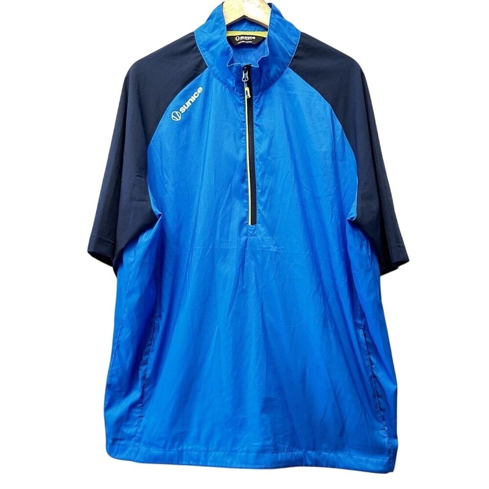 Sunice Mens Blue Black Quarter Zip Short Sleeve Windbreaker Golf Jacket ‎ XL